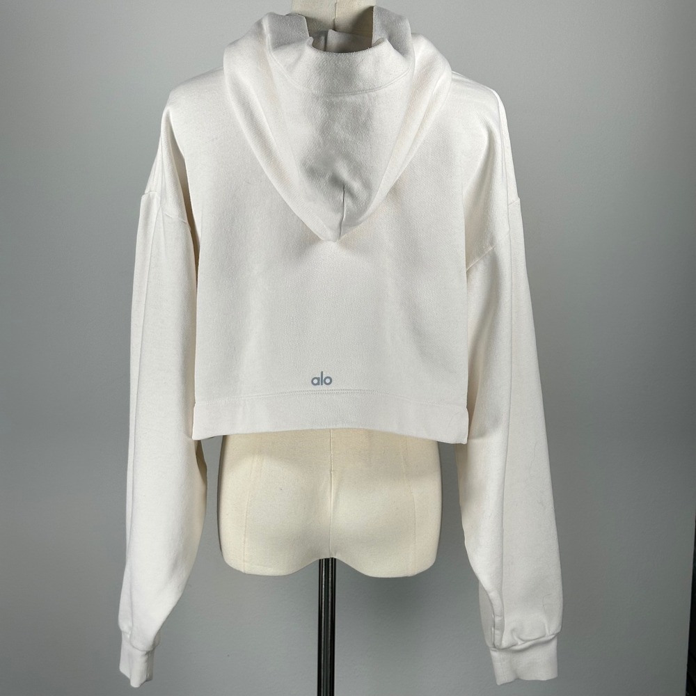 Alo Yoga Women's Bae Hoodie Cropped Ivory Athleisure - Picture 2 of 6